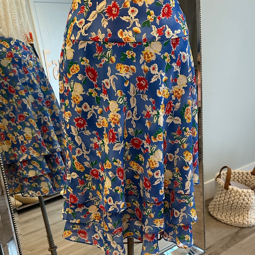 Ralph Lauren Asymmetrical Floral Skirt in Blue and Red